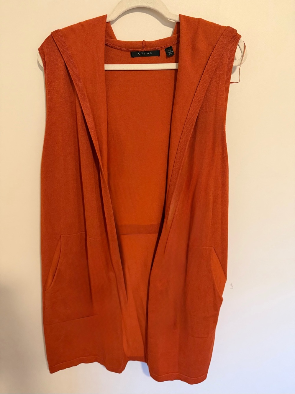 Cyrus Women's Hooded Sleeveless Open-Front Vest in Orange